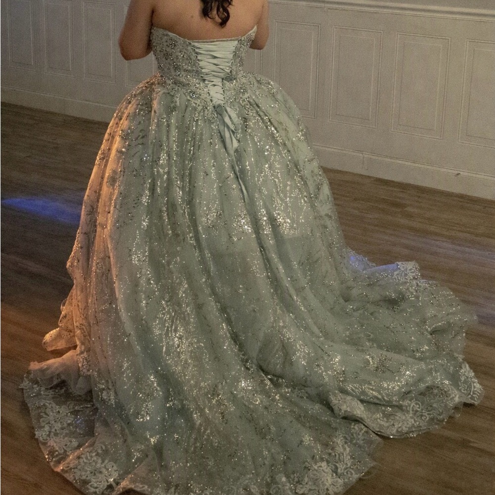 size 14 Sparkle Lace Ball Gown Dress for Girls - Slight blue-Silver by
